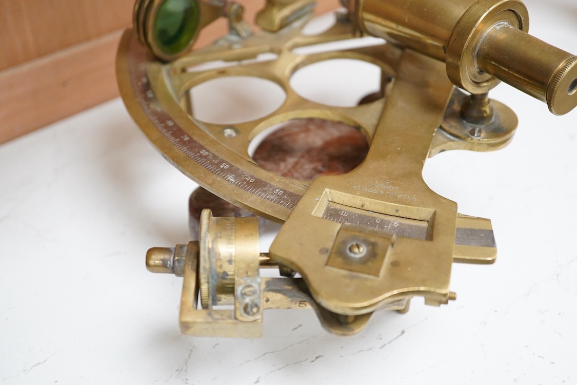 A late 19th century brass sextant by Ryland & Son Ltd. London, with later oak grip